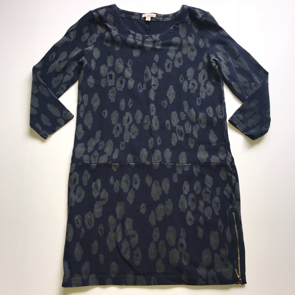 Gap blue leopard print dress 3/4 sleeve has zipper
